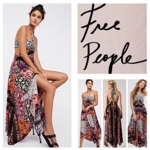 Free People California Love Maxi Dress Botanic Handkerchief Hem Size 6 Boho